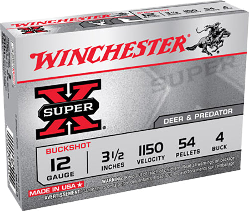 Winchester Ammo XB12L4 Super X  12 Gauge 3.50" 54 Pellets 4 Buck Shot 5 Per Box/50 Cs