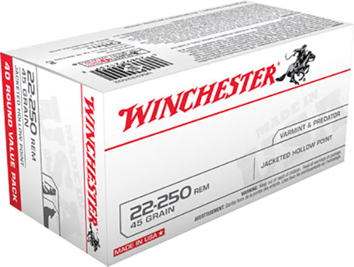 Winchester Ammo USA222502 USA  22-250 Rem 45 gr 3950 fps Jacketed Hollow Point (JHP) 40 Bx/10 Cs