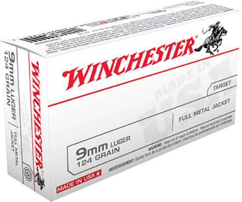 Winchester Ammo USA9MM USA  9mm Luger 124 gr Full Metal Jacket (FMJ) 50 Per Box/10 Cs