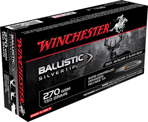 Winchester Ammo SBST2705A Ballistic Silvertip  270 WSM 150 gr 3120 fps Rapid Controlled Expansion Polymer Tip 20 Bx/10 Cs