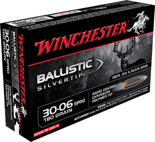 Winchester Ammo SBST3006B Ballistic Silvertip  30-06 Springfield 180 gr 2750 fps Rapid Controlled Expansion Polymer Tip 20 Bx/10 Cs