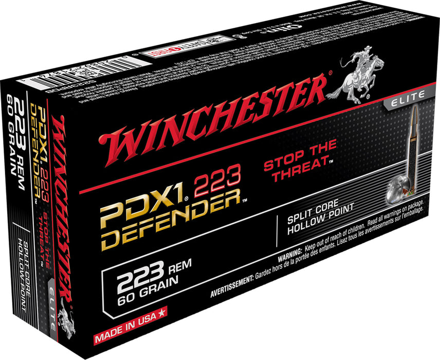 Winchester Ammo S223RPDB PDX1 Defender  223 Rem 60 gr 2750 fps Split Core Hollow Point (SCHP) 20 Bx/10 Cs