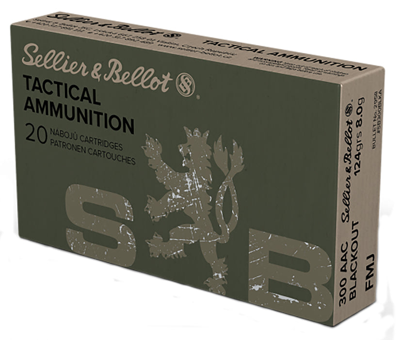 Sellier & Bellot SB300BLKA Rifle  300 Blackout 124 gr Full Metal Jacket (FMJ) 20 Per Box/50 Cs