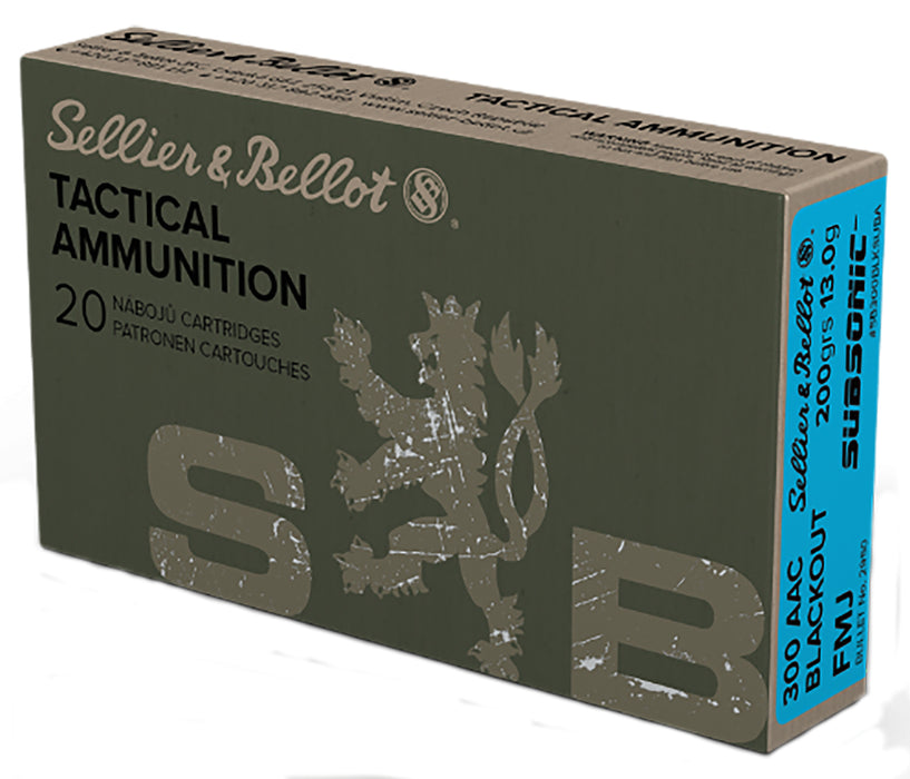 Sellier & Bellot SB300BLKSUBA Rifle  300 Blackout 200 gr Full Metal Jacket Subsonic (FMJSB) 20 Per Box/50 Cs