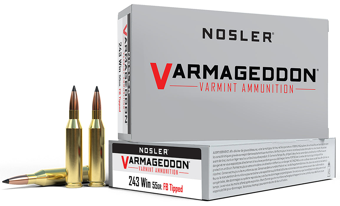 Nosler 65165 Varmageddon  243 Win 55 gr 3800 fps Flat Base Tipped (FBT) 20 Bx/10 Cs