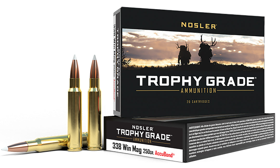 Nosler 60086 Trophy Grade  338WinMag 250gr Nosler AccuBond 20 Per Box/10 Case