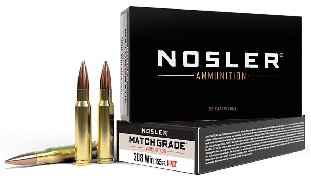 Nosler 60052 Match Grade  308 Win 155 gr 2850 fps Custom Competition Hollow Point Boat-Tail (CCHPBT) 20 Bx/10 Cs