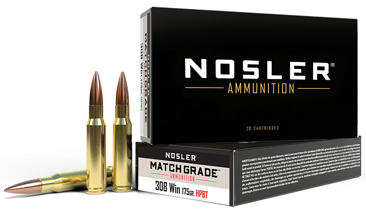 Nosler 60072 Match Grade  308Win 175gr Custom Competition Hollow Point Boat Tail 20 Per Box/10 Case