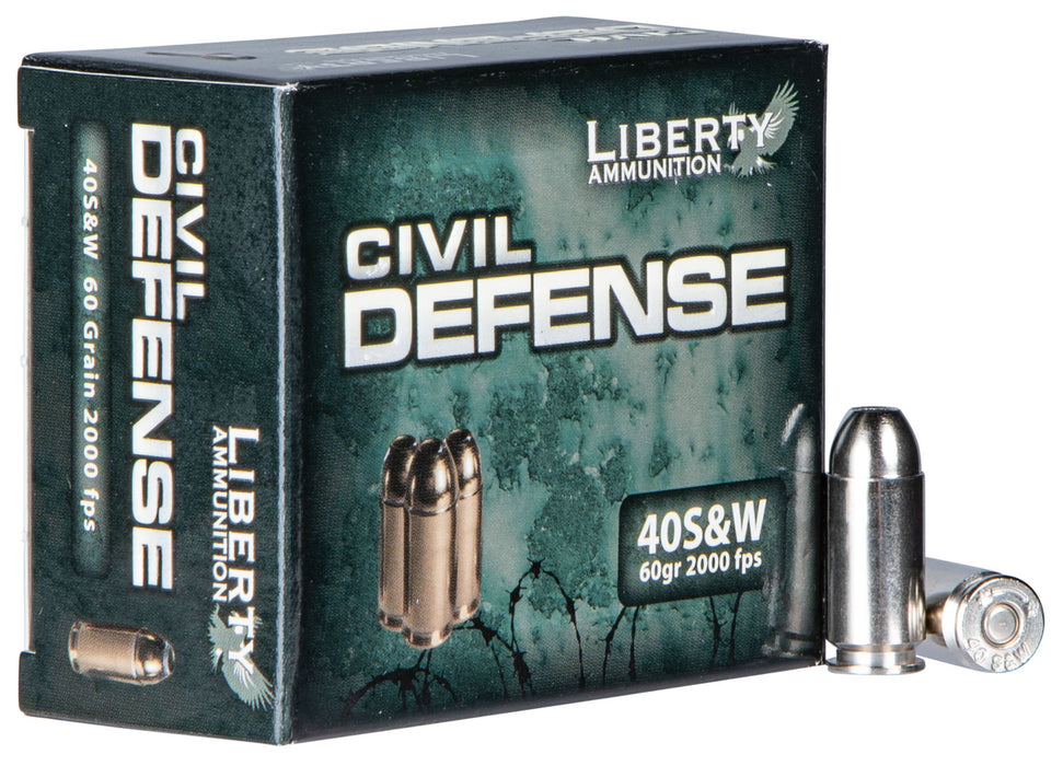 Liberty Ammunition LACD40012 Civil Defense  40S&W 60gr Lead Free Fragmenting Hollow Point 20 Per Box/50 Case