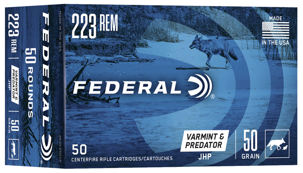 Federal AE22350VP American Eagle Varmint & Predator 223 Rem 50 gr Jacketed Hollow Point (JHP) 50 Per Box/5 Cs