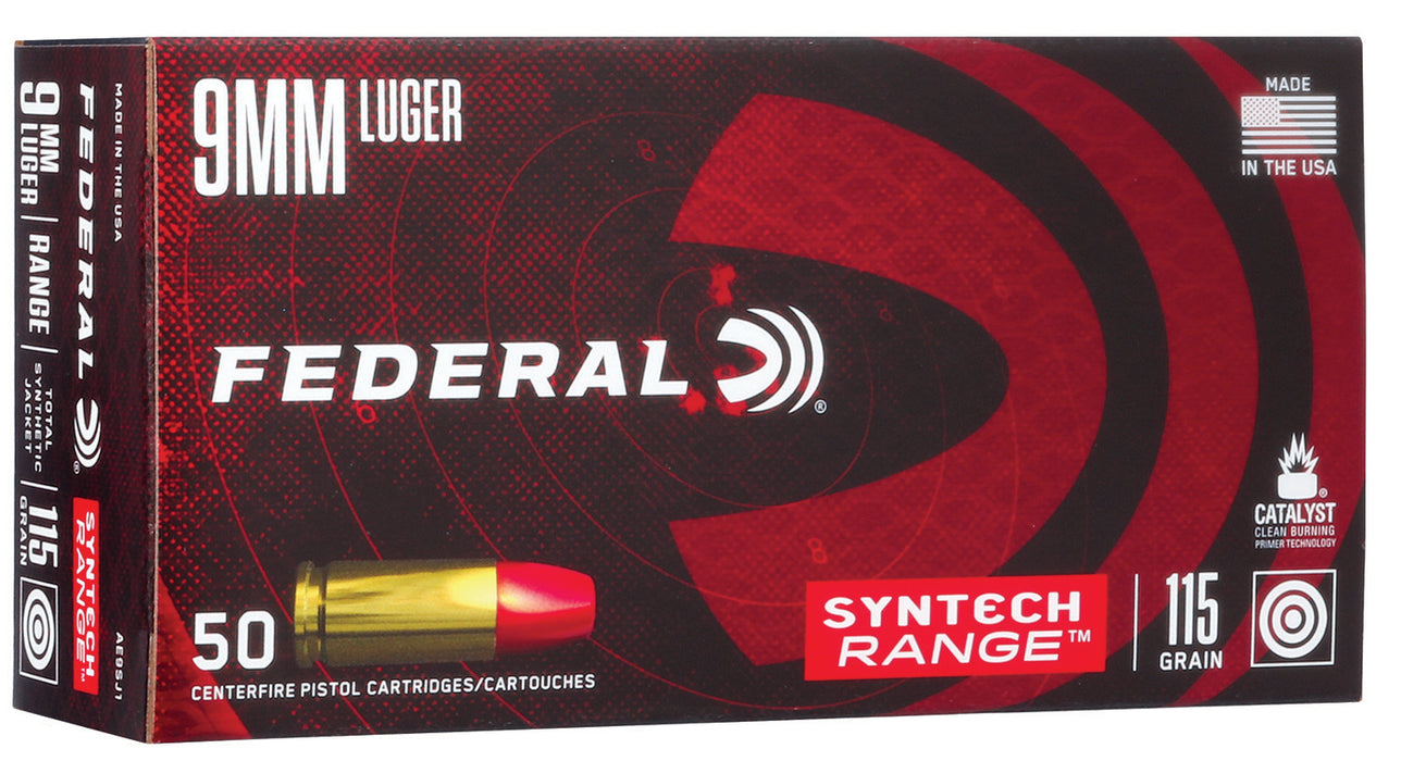 Federal AE9SJI American Eagle Syntech Range  9mm Luger 115 gr Total Syntech Jacket Flat Nose (TSF) 50 Per Box/10 Cs