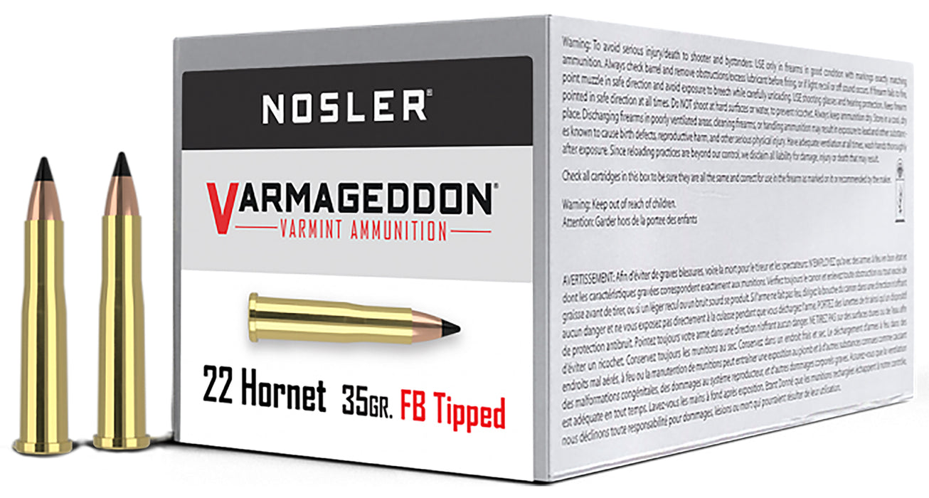 Nosler 41132 Varmageddon  22Hornet 35gr Flat Base Tipped 50 Per Box/5 Case