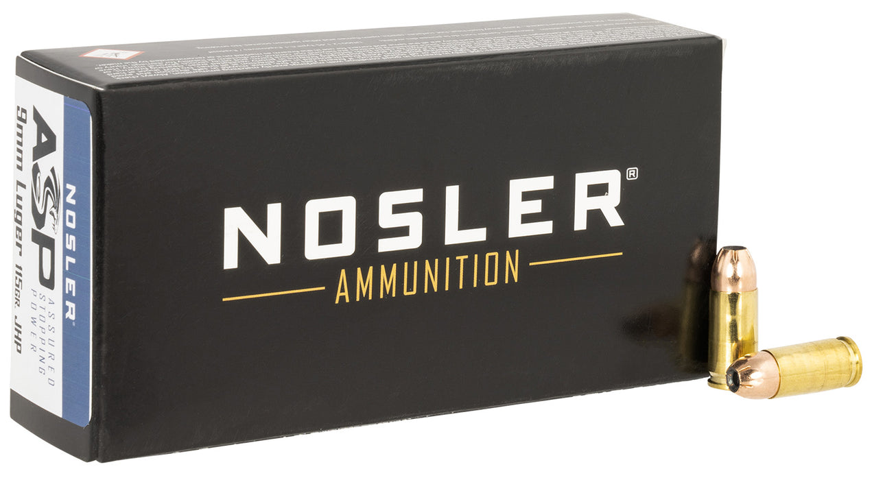Nosler 51017 Assured Stopping Power  9mm Luger +P 115 gr 1170 fps Jacketed Hollow Point (JHP) 50 Bx/10 Cs
