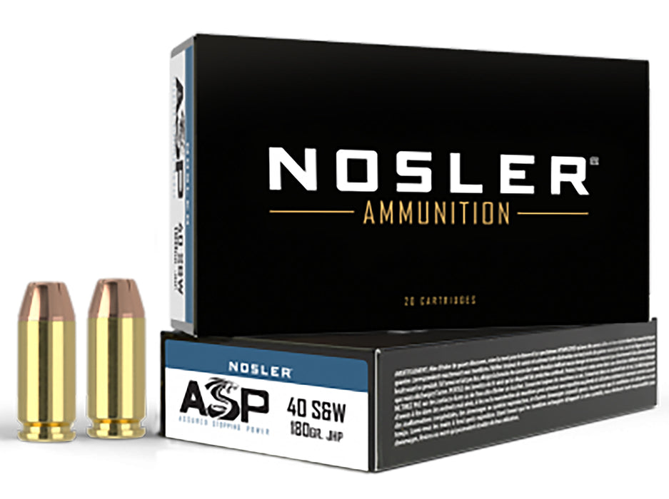 Nosler 51212 Assured Stopping Power  40 S&W 180 gr 1005 fps Jacketed Hollow Point (JHP) 50 Bx/10 Cs