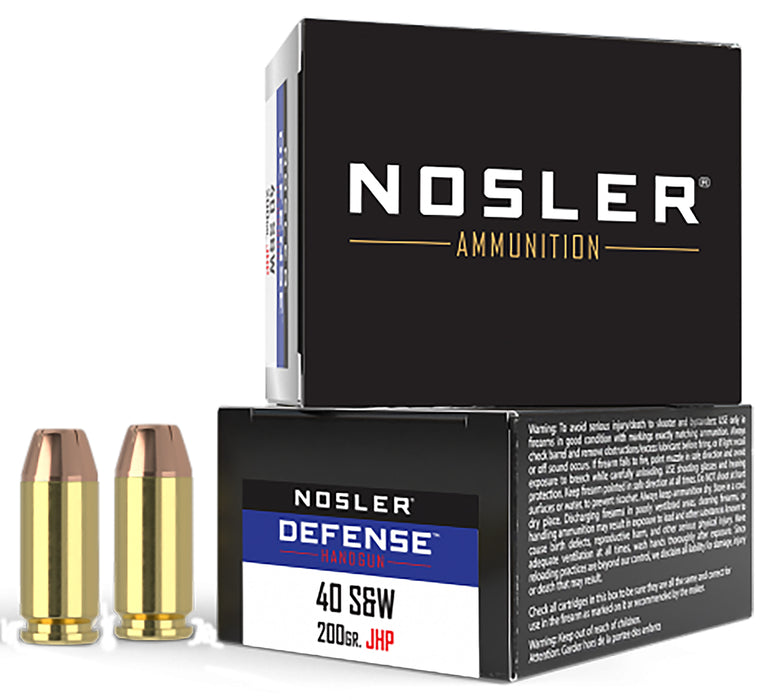 Nosler 39123 Defense  40 S&W 200 gr 900 fps Bonded Performance Jacketed Hollow Point (BPJHP) 20 Bx/10 Cs