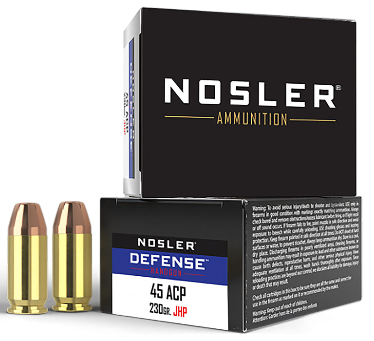 Nosler 39645 Defense  45 ACP 230 gr 950 fps Bonded Performance Jacketed Hollow Point (BPJHP) 20 Bx/10 Cs