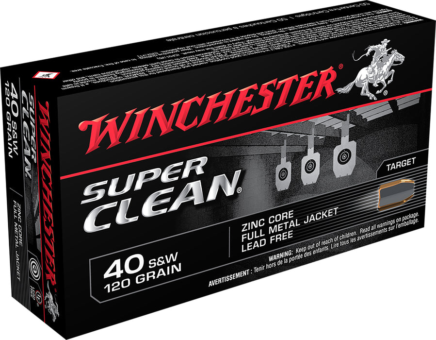 Winchester Ammo W40SWLF Super Clean  40S&W 120gr Lead Free Full Metal Jacket 50 Per Box/10 Case