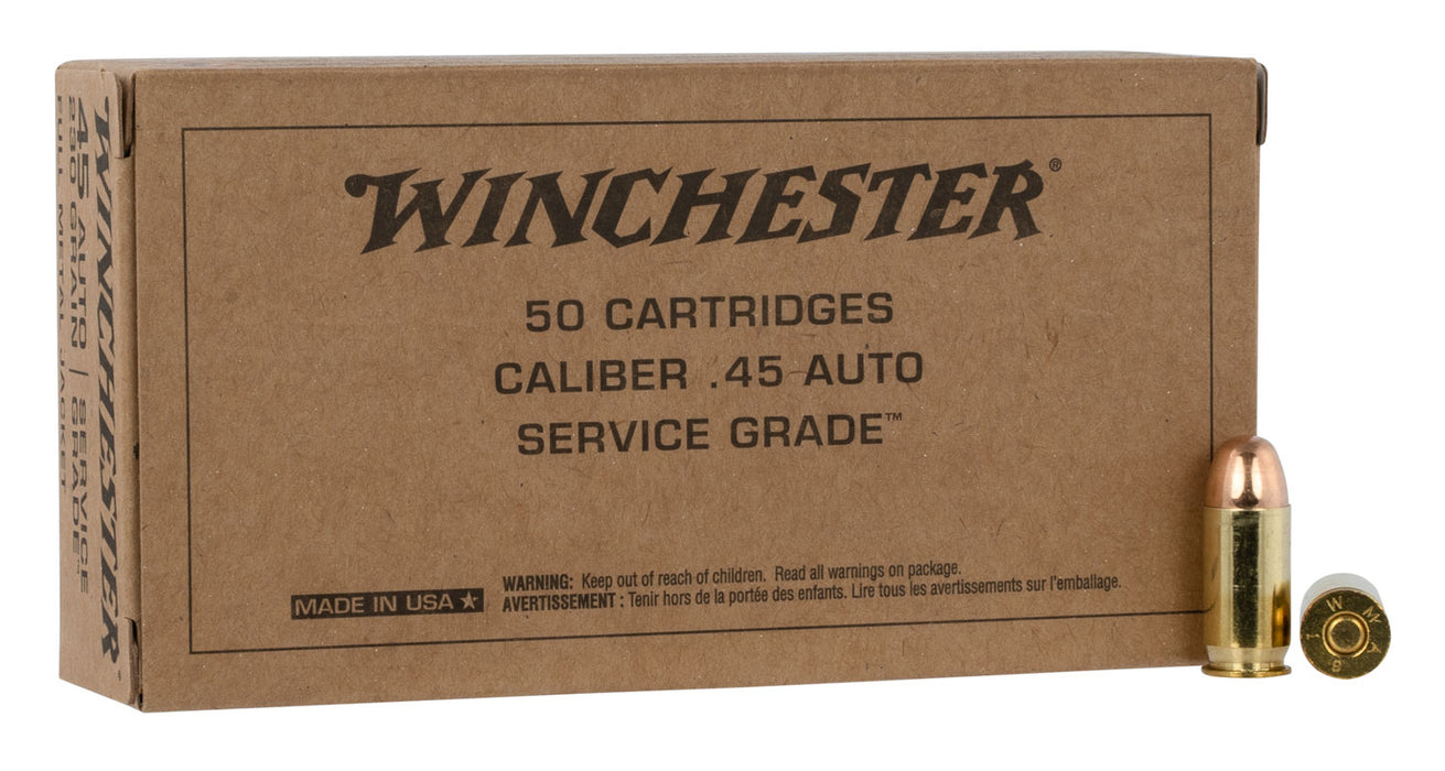 Winchester Ammo SG45W USA Service Grade 45 ACP 230 gr Full Metal Jacket (FMJ) 50 Bx/10 Cs