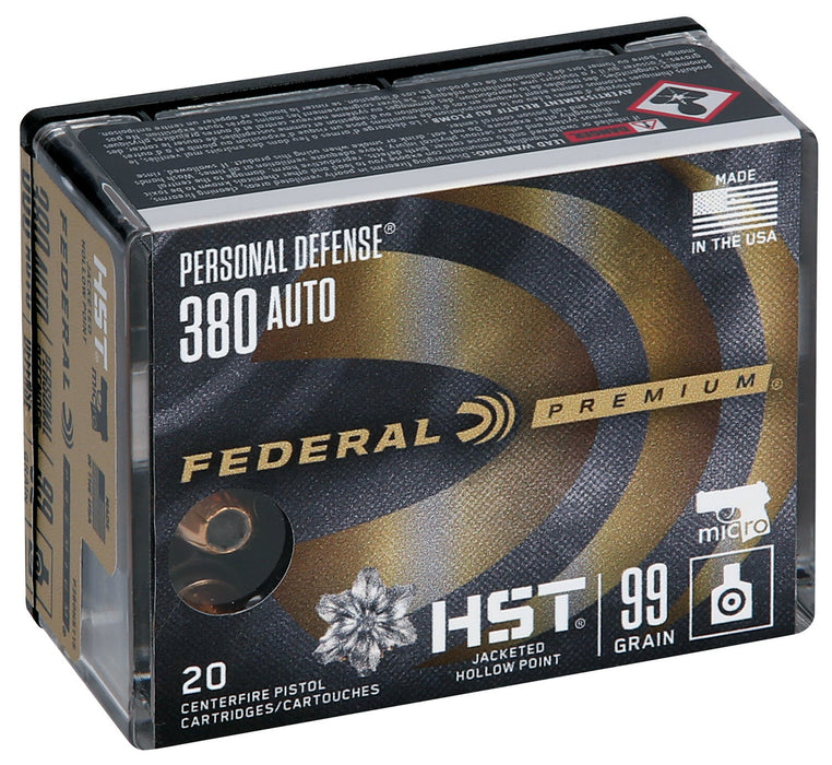 Federal P380HST1S Premium Personal Defense Micro 380 ACP 99 gr HST Jacketed Hollow Point 20 Per Box/10 Cs