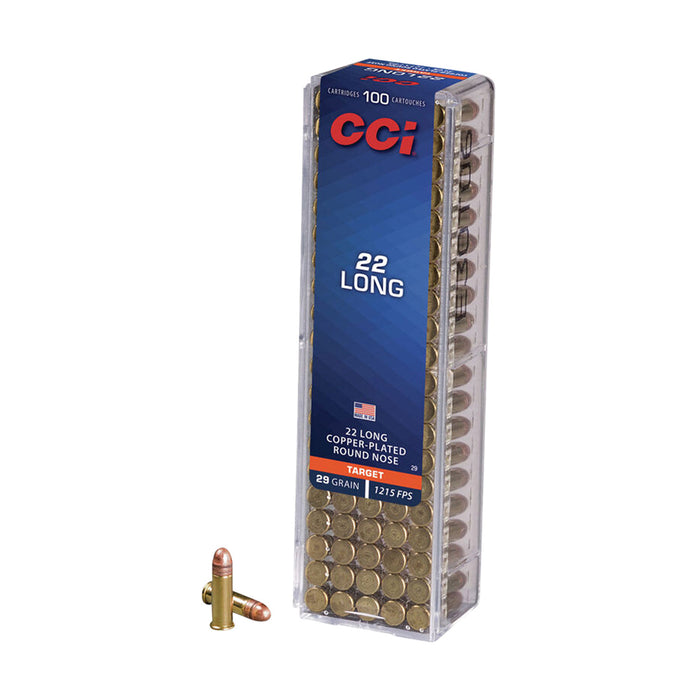 CCI 0029 Target  22 Long 29 gr 1215 fps Copper-Plated Round Nose 100 Bx/50 Cs