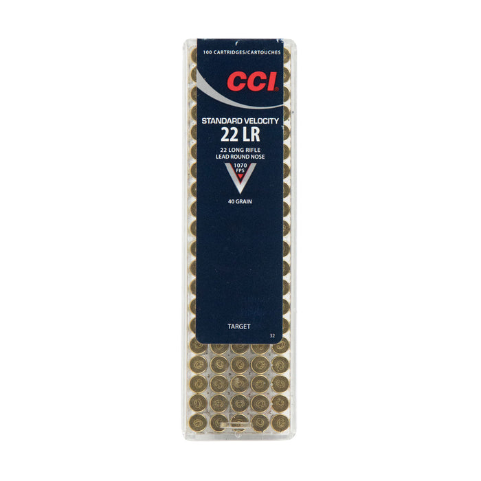 CCI 0032 Standard Velocity  22 LR 40 gr 1070 fps Lead Round Nose (LRN) 100 Bx/50 Cs