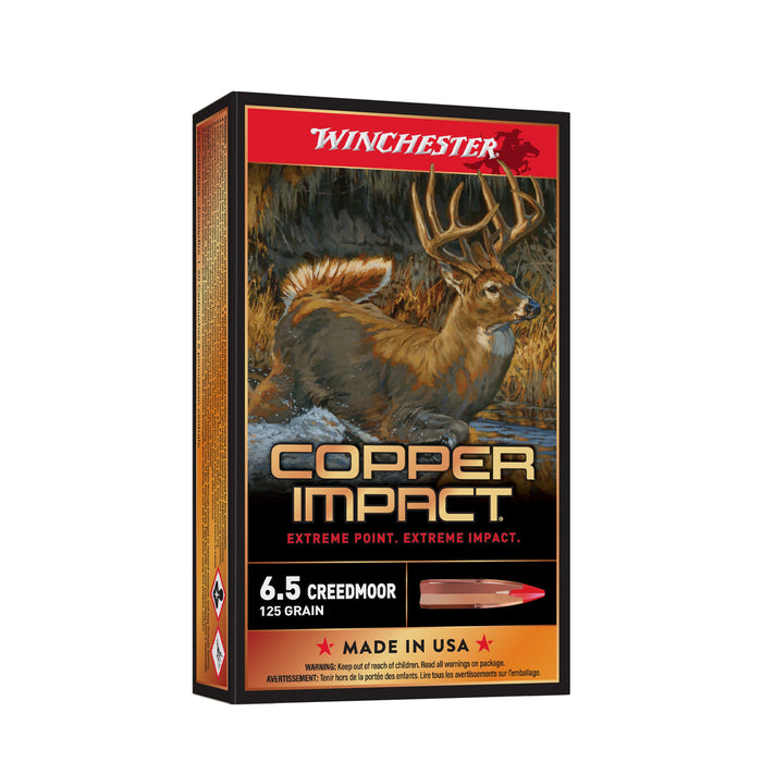 Winchester Ammo X65CLF Copper Impact  6.5 Creedmoor 125 gr 2850 fps Copper Extreme Point Lead-Free 20 Bx/10 Cs